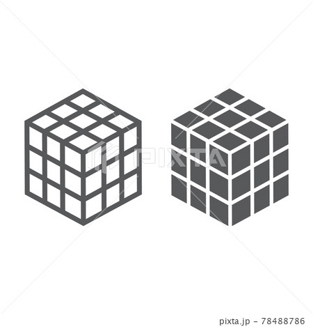 Math cube line and glyph icon, block 78488786