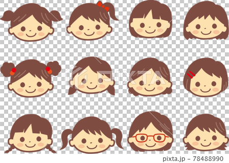 いろいろな女の子の顔のイラスト＿ライン有 78488990