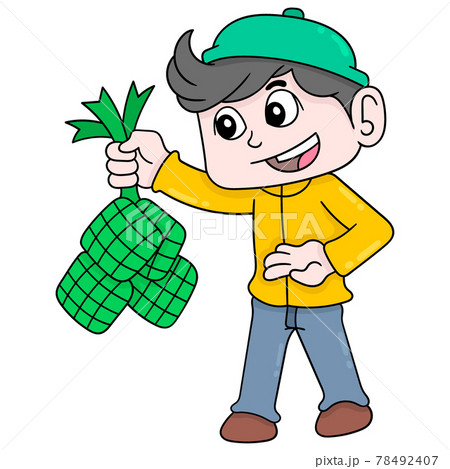 boy is bringing the special food of the holy month of Ramadan for Muslims, doodle icon image kawaii 78492407