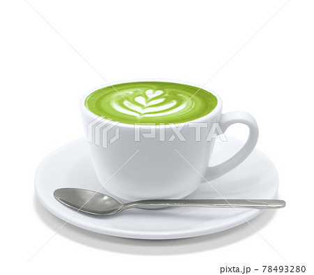 抹茶ラテ 抹茶オレ 飲み物 イラスト リアル ホット スプーン 78493280