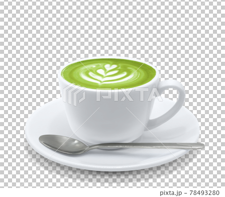 抹茶ラテ 抹茶オレ 飲み物 イラスト リアル ホット スプーン 78493280