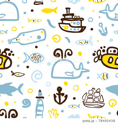 Marine Seamless Pattern Design, Nautical Symbols Background, Wallpaper, Textile, Packaging Vector Illustration Marine Seamless Pattern Design, Nautical Symbols Background, Wallpaper, Textile, Packaging Vector Illustration 78493438