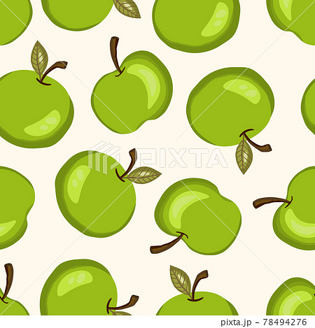 Seamless pattern with apple on white background. Natural delicious fresh ripe tasty fruit. Vector illustration for print, fabric, textile, other design. Stylized apples with leaves. Food concept 78494276