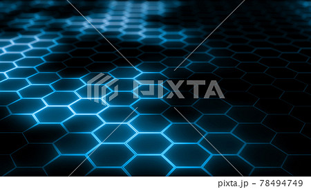 3D rendering of abstract futuristic hexagonal mesh with light effects 78494749