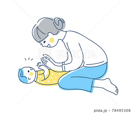 手を合わせて遊ぶママと赤ちゃんのイラスト素材