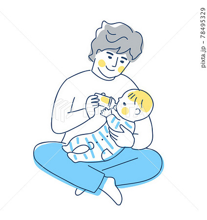 赤ちゃんにミルクを飲ませるパパ 赤ちゃんにミルクを飲ませるパパ 78495329