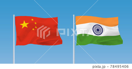 インドと中国の国旗のイラスト素材 インドと中国の国旗のイラスト素材