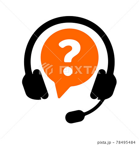 Customer support symbol with headphones and question mark isolated on white background. Call center sign. Hotline icon. Telemarketing concept. Vector flat illustration Customer support symbol with headphones and question mark isolated on white background. Call center sign. Hotline icon. Telemarketing concept. Vector flat illustration 78495484