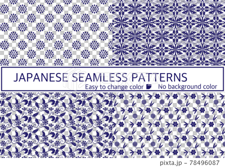 日本花紋圖案4種設置“小菊花，鳥腰帶，丁香蔓藤花紋，竹藤” 78496087