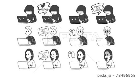 個人情報を盗聴する人 される人 インターネットセキュリティのイラスト 透過pngのイラスト素材