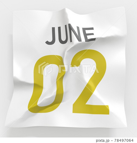 June 2 date on crumpled paper page of a calendar, 3d rendering June 2 date on crumpled paper page of a calendar, 3d rendering 78497064