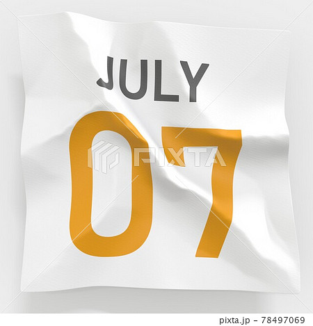 July 7 date on crumpled paper page of a calendar, 3d rendering 78497069
