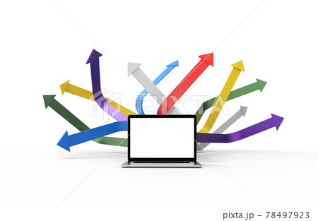 Modern laptop  isolated on white background with arrow chart. 3D Illustration. 78497923