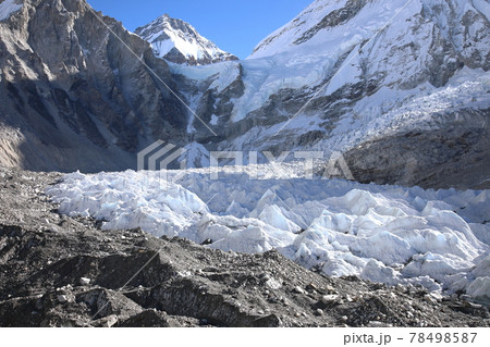 旧エベレストベースキャンプから見たクーンブ氷河 ネパール の写真素材