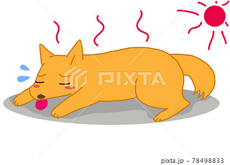 熱中症で地面に倒れる犬のイラストのイラスト素材 7849