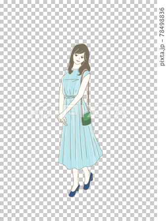 ワンピース女性 白背景のイラスト素材