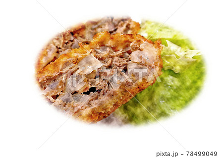 家庭的で素朴な自家製の「粗挽きミンチのミンチカツ」水彩画風  絵手紙 78499049