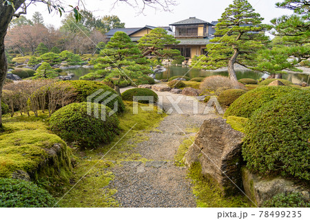 島根県松江市 由志園の植栽の美しい小道 島根県松江市 由志園の植栽の美しい小道 78499235