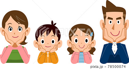 頬杖をつく四人家族 78500074