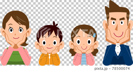 頬杖をつく四人家族 78500074