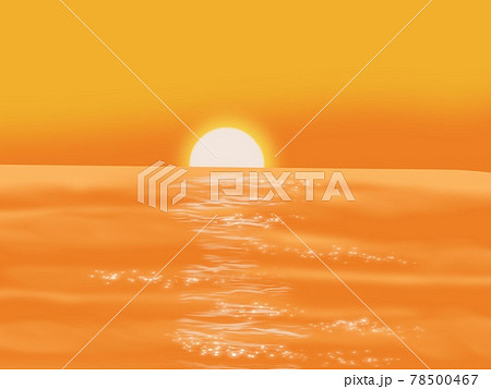 夕日が沈む綺麗な海の景色のイラスト素材