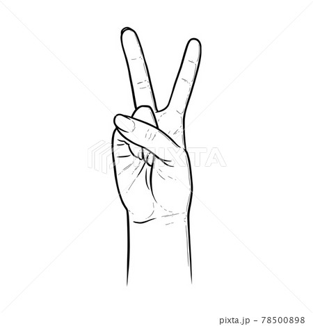 Hippie peace sign with two fingers. Hand gesture as symbol of victory. Vector illustration isolated in white background Hippie peace sign with two fingers. Hand gesture as symbol of victory. Vector illustration isolated in white background 78500898