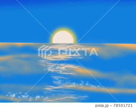 太陽が覗く綺麗な海の風景のイラスト素材