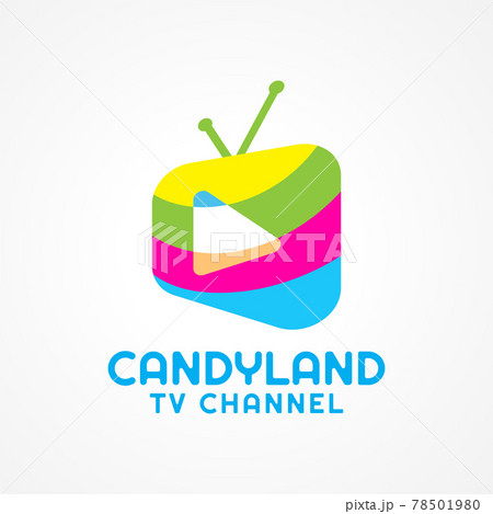 Candyland TV Channel Logo isolated on White Color Background. Colorful Television Logo Concept with Play Button. Suitable for Kids Program. 78501980