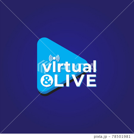 Virtual and Live Logo Concept with Play Button and Live Feeds Icon. Broadcasting Company Logo Design Template on Blue Color Background. 78501981