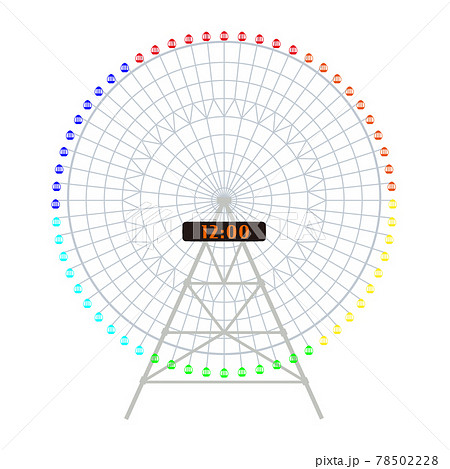 カラフルな大きな時計のある観覧車のベクターイラストのイラスト素材