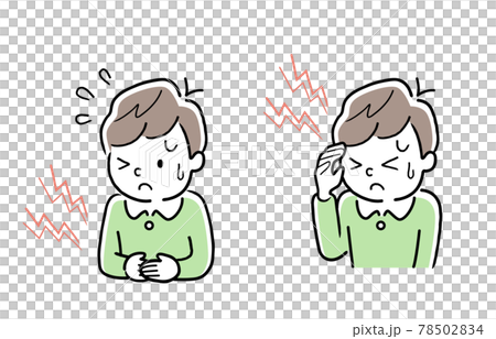 矢量插圖素材:身體不適的男孩,腹痛,頭痛 矢量插圖素材:身體不適的男孩,腹痛,頭痛 78502834