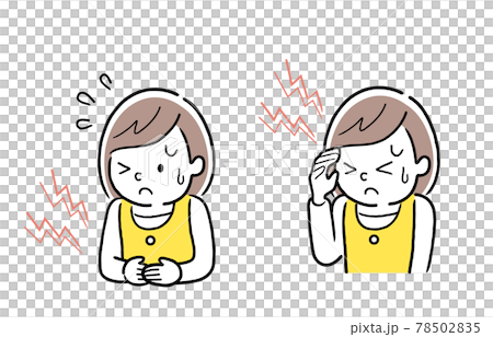 ベクターイラスト素材 体調不良の女の子 腹痛 頭痛のイラスト素材