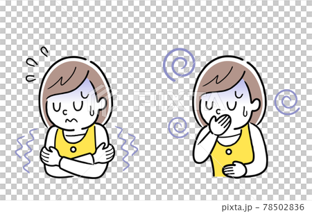 矢量插圖素材：身體不適的女孩，發冷，噁心 78502836
