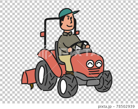 トラクターで耕運作業をする男性 78502939