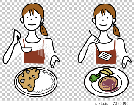 Housewife making today's menu-curry and hamburger 78503903