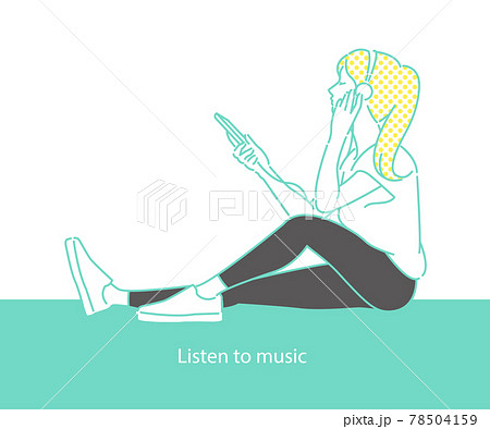 スマホで音楽を聴く女性のイラスト ベクター スマホで音楽を聴く女性のイラスト ベクター 78504159