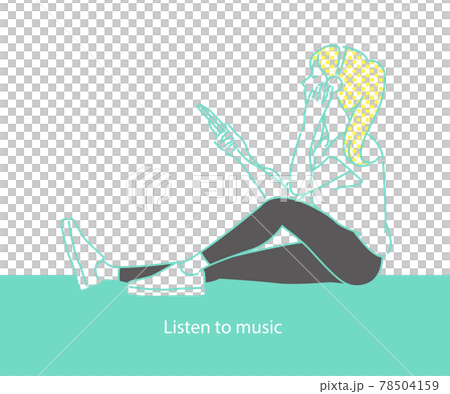 スマホで音楽を聴く女性のイラスト ベクター スマホで音楽を聴く女性のイラスト ベクター 78504159