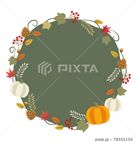かぼちゃと秋の植物のおしゃれなベクターイラストフレーム背景のイラスト素材