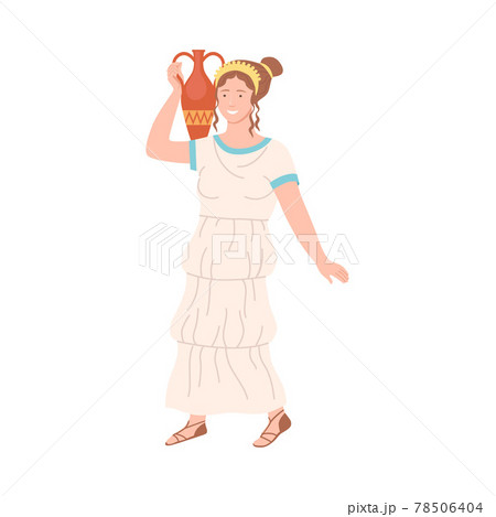 Roman Woman Wearing Long Tunic and Sandals Carrying Greek Ceramic Amphora Vector Illustration Roman Woman Wearing Long Tunic and Sandals Carrying Greek Ceramic Amphora Vector Illustration 78506404