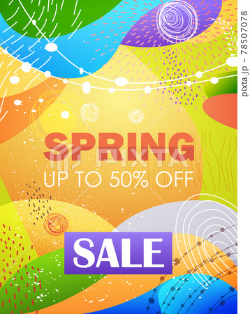 seasonal spring sale banner flyer or greeting card with decorative leaves and hand drawn textures seasonal spring sale banner flyer or greeting card with decorative leaves and hand drawn textures 78507078