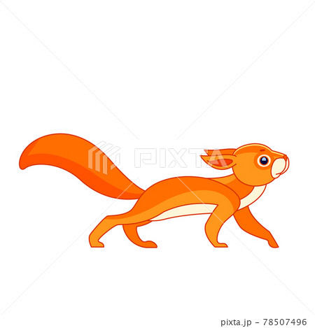 Squirrel watches curiously from above. Cartoon character of an rodent mammal animal. A wild forest creature with orange fur. Side view. Vector flat illustration isolated on a white background 78507496