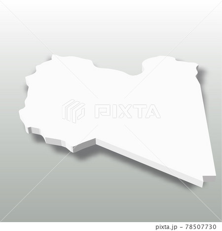 Libya - white 3D silhouette map of country area with dropped shadow on grey background. Simple flat vector illustration 78507730