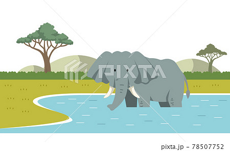 象と水辺のイラスト素材のイラスト素材