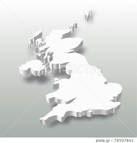 United Kingdom of Great Britain and Northern Ireland, UK - white 3D silhouette map of country area with dropped shadow on grey background. Simple flat vector illustration 78507841