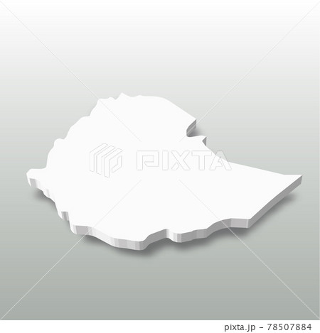 Ethiopia - white 3D silhouette map of country area with dropped shadow on grey background. Simple flat vector illustration