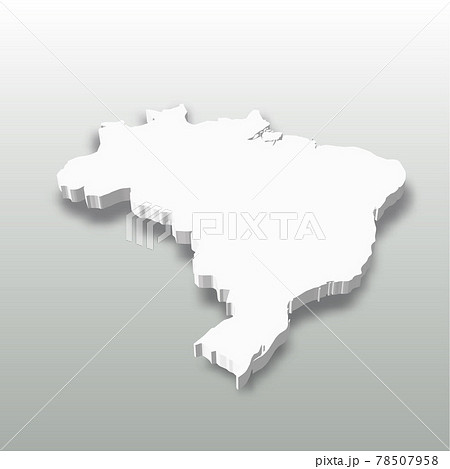 Brazil - white 3D silhouette map of country area with dropped shadow on grey background. Simple flat vector illustration 78507958