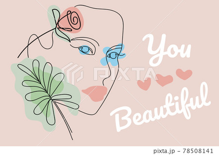 Linear drawing of a female portrait and colors. Vector illustration. 78508141