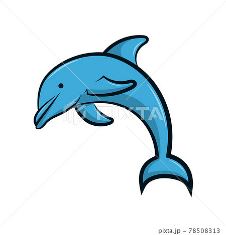 Line Art Vector Illustration Of A Blue Dolphinのイラスト素材