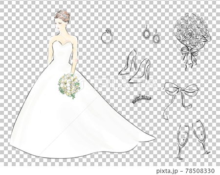 Illustration of a woman in a wedding dress and bridal accessories 78508330