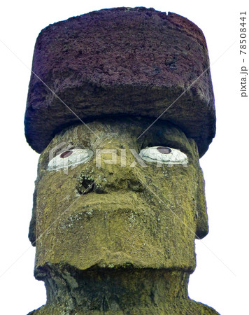 チリ・イースター島にて眼まで復元したタハイのモアイ・コテリク像の顔クローズアップ チリ・イースター島にて眼まで復元したタハイのモアイ・コテリク像の顔クローズアップ 78508441